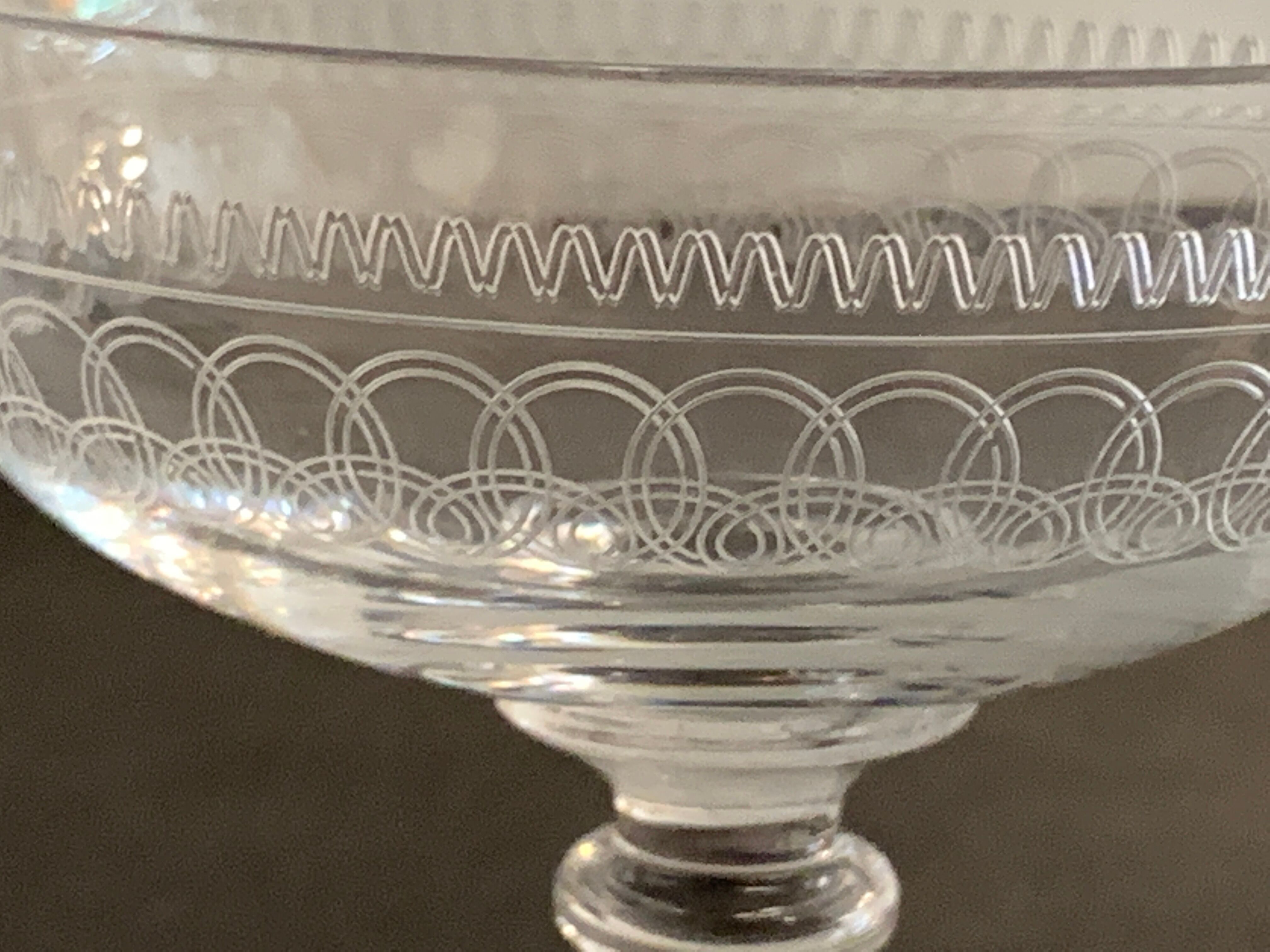 5 antique champagne glasses in engraved crystal