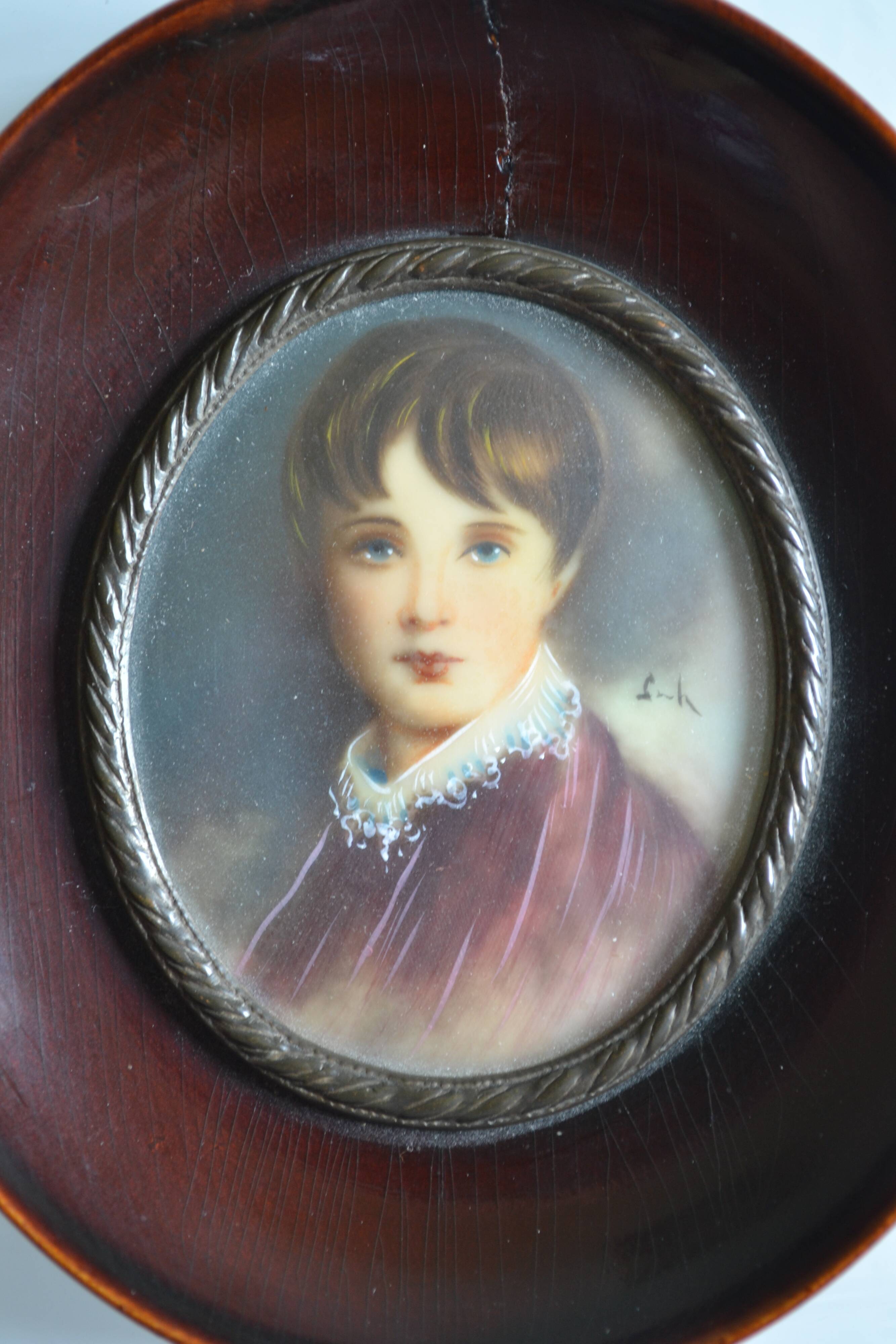 Miniature portrait of a young boy, framed and under glass