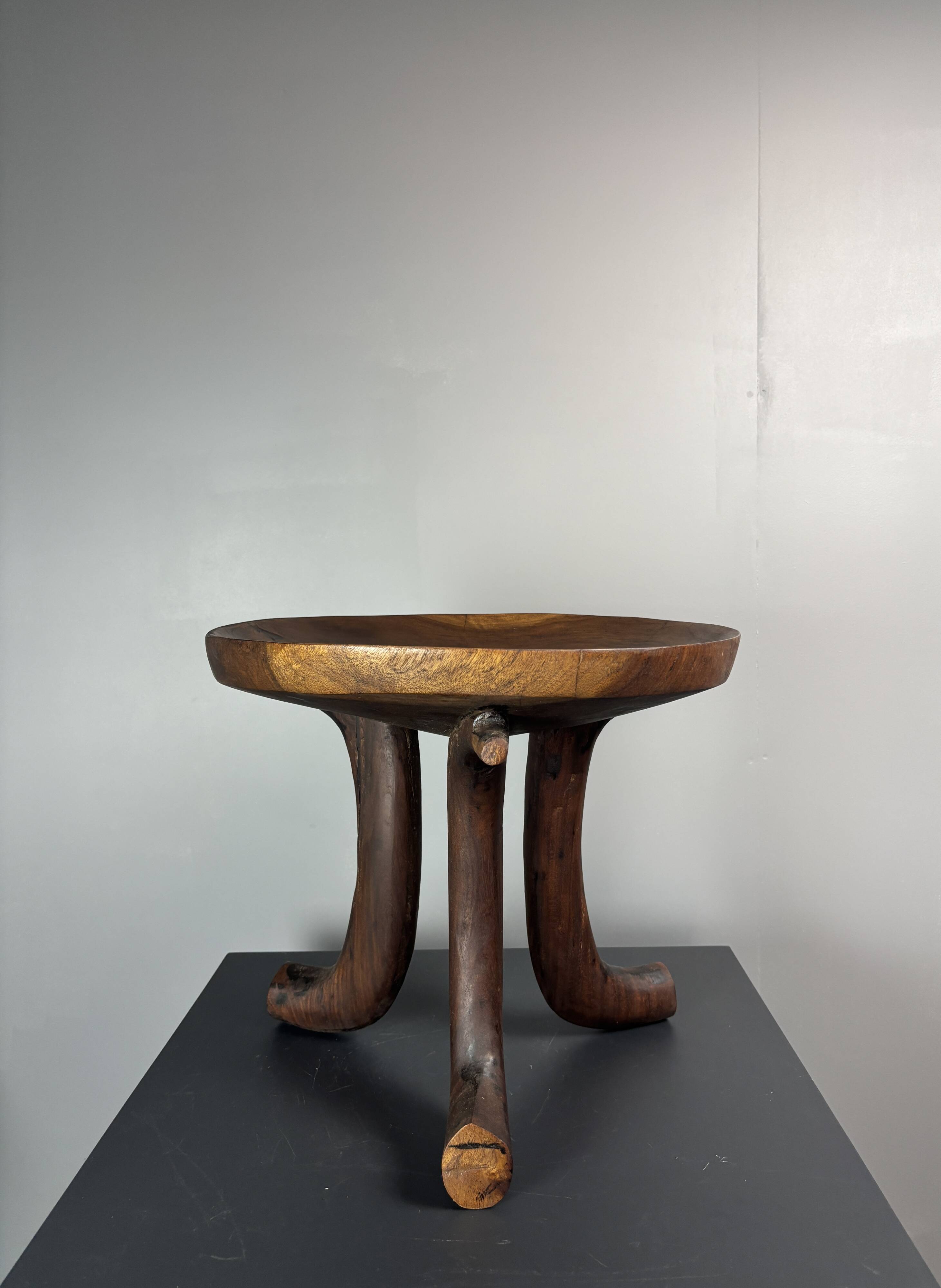 Handmade midcentury African tribal Jimma or Oromo tripod stool side table