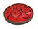 Circular red and black brutalist ceramic dish from the 1970s