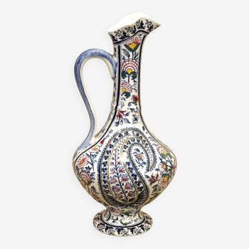 Vase aiguière faïence de Gien décor cachemire ht 25,5 cm