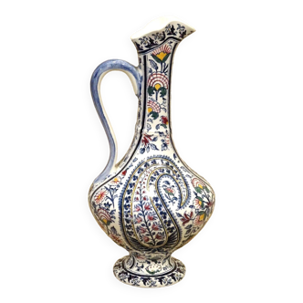 Vase aiguière faïence de Gien décor cachemire ht 25,5 cm