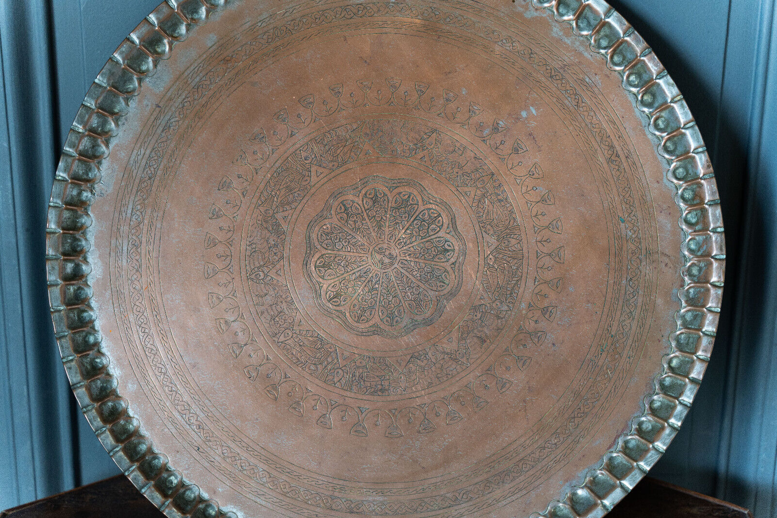 Moroccan tray for copper tea engraved early twentieth century