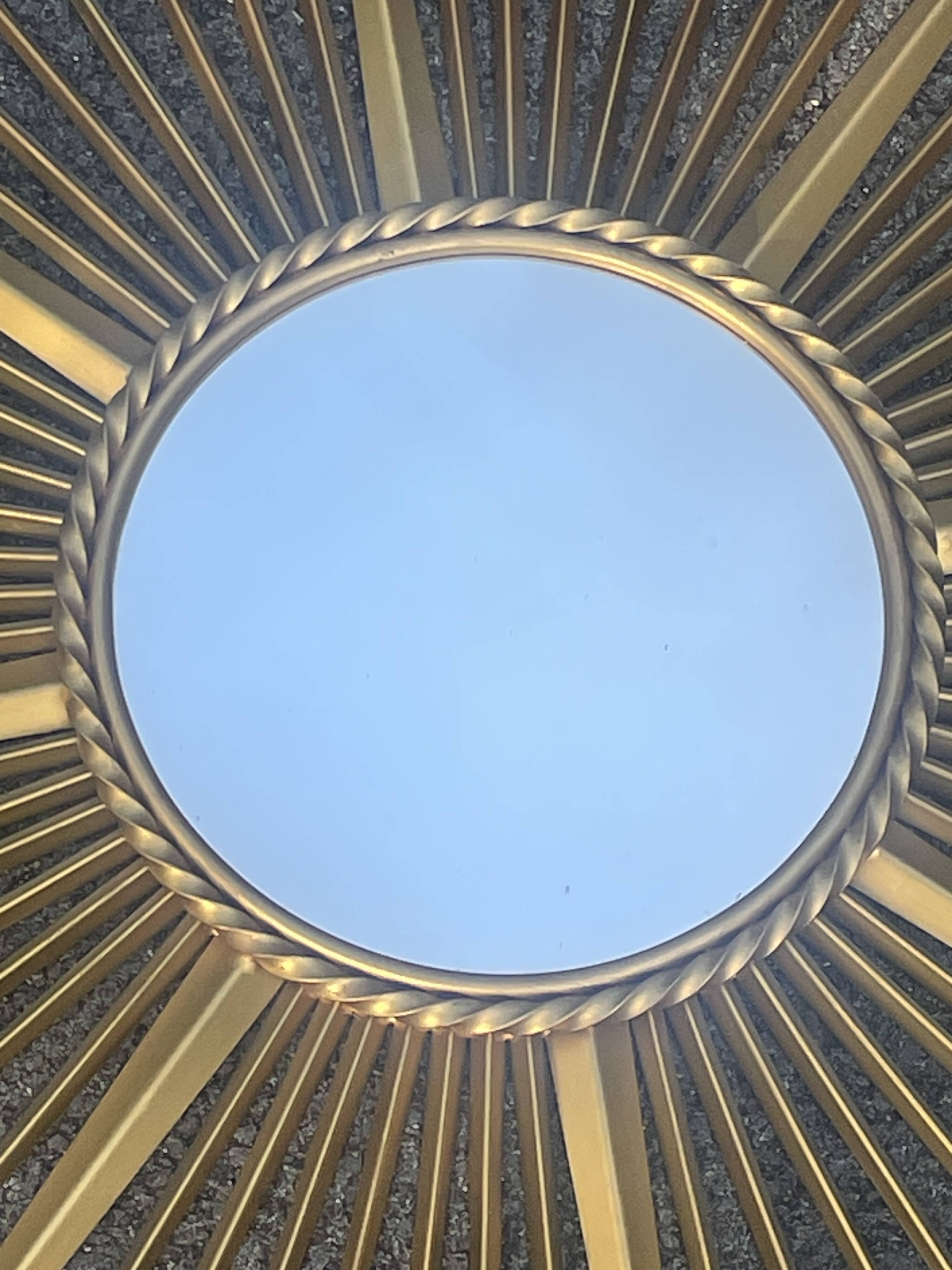 Large vintage metal mirror sun chaty Vallauris Ø 90 cm