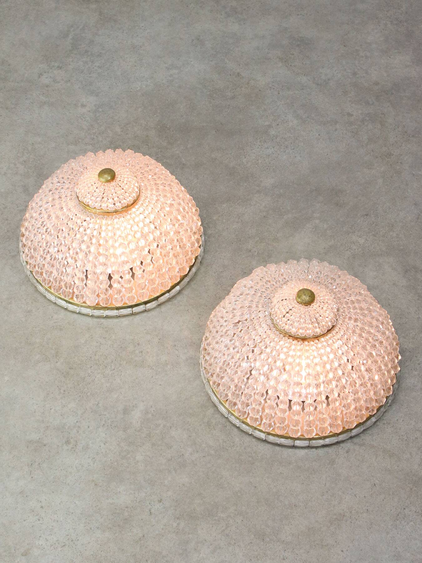 Mid-Century Czech Crystal and Brass Wall Lamp in Brass, 50s, set of 2