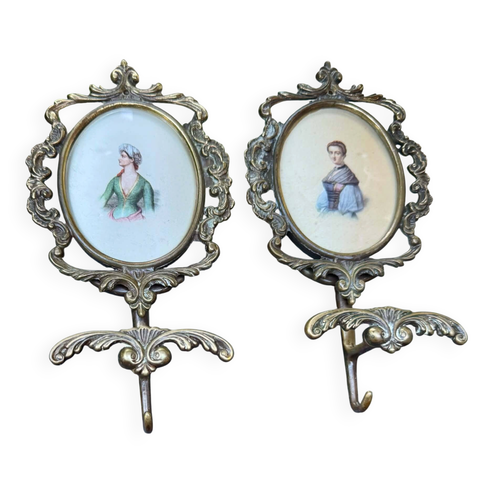 Pair of baroque brass coat hooks