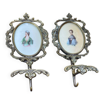 Pair of baroque brass coat hooks