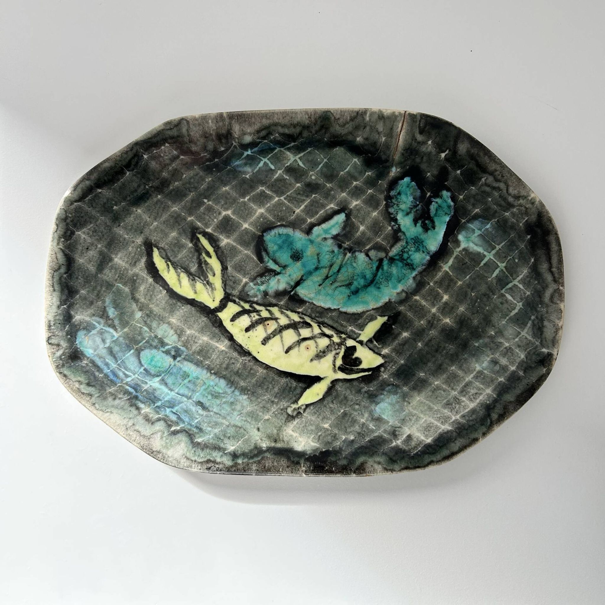 Decorative fish plate signed
