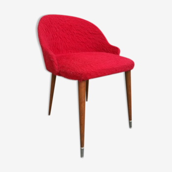 Chaise vintage pied fuseau moumoute rouge