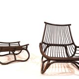 Manou rattan lounge chair in pagoda style with ottoman