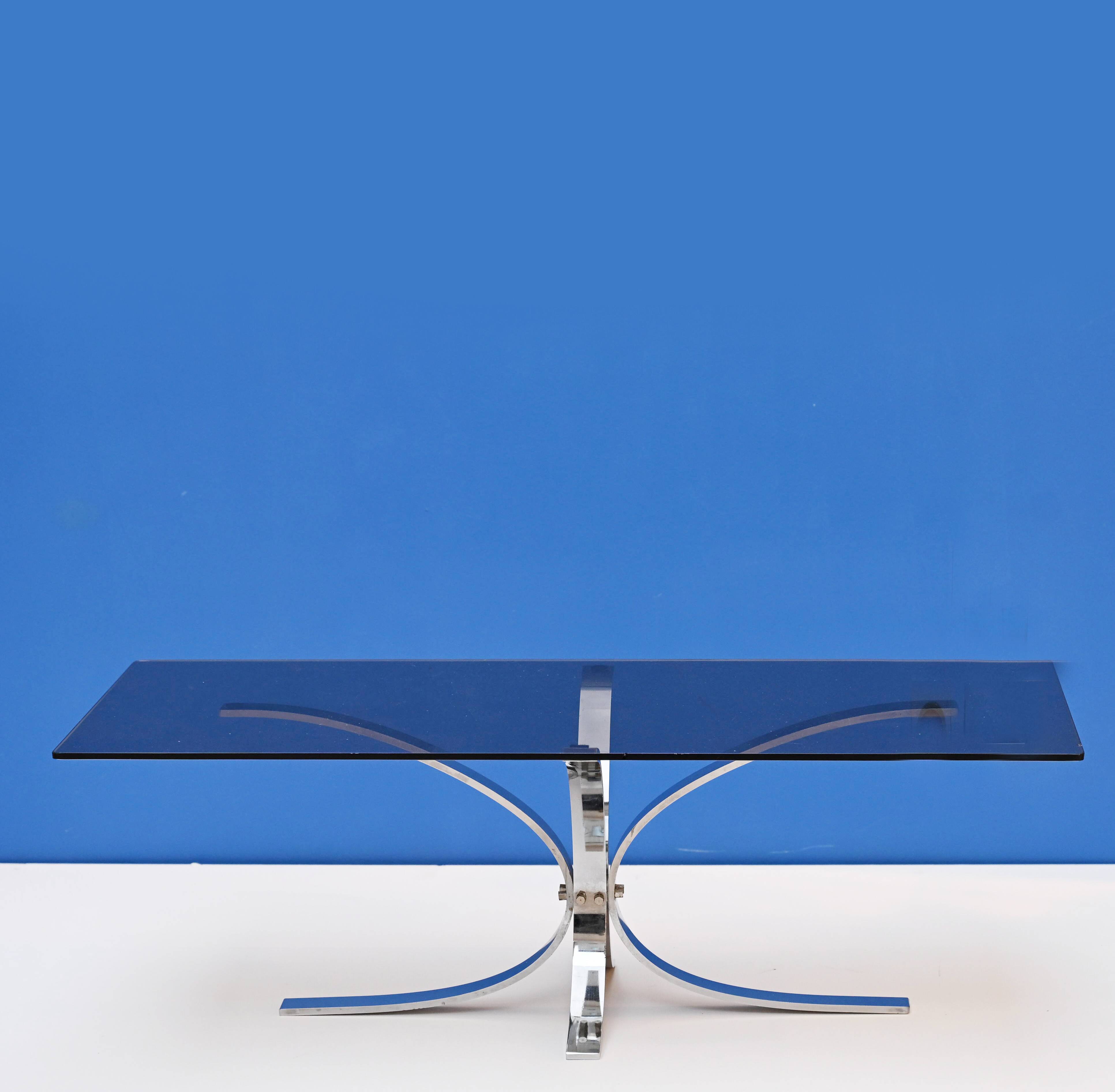 Table basse métal et verre années 70