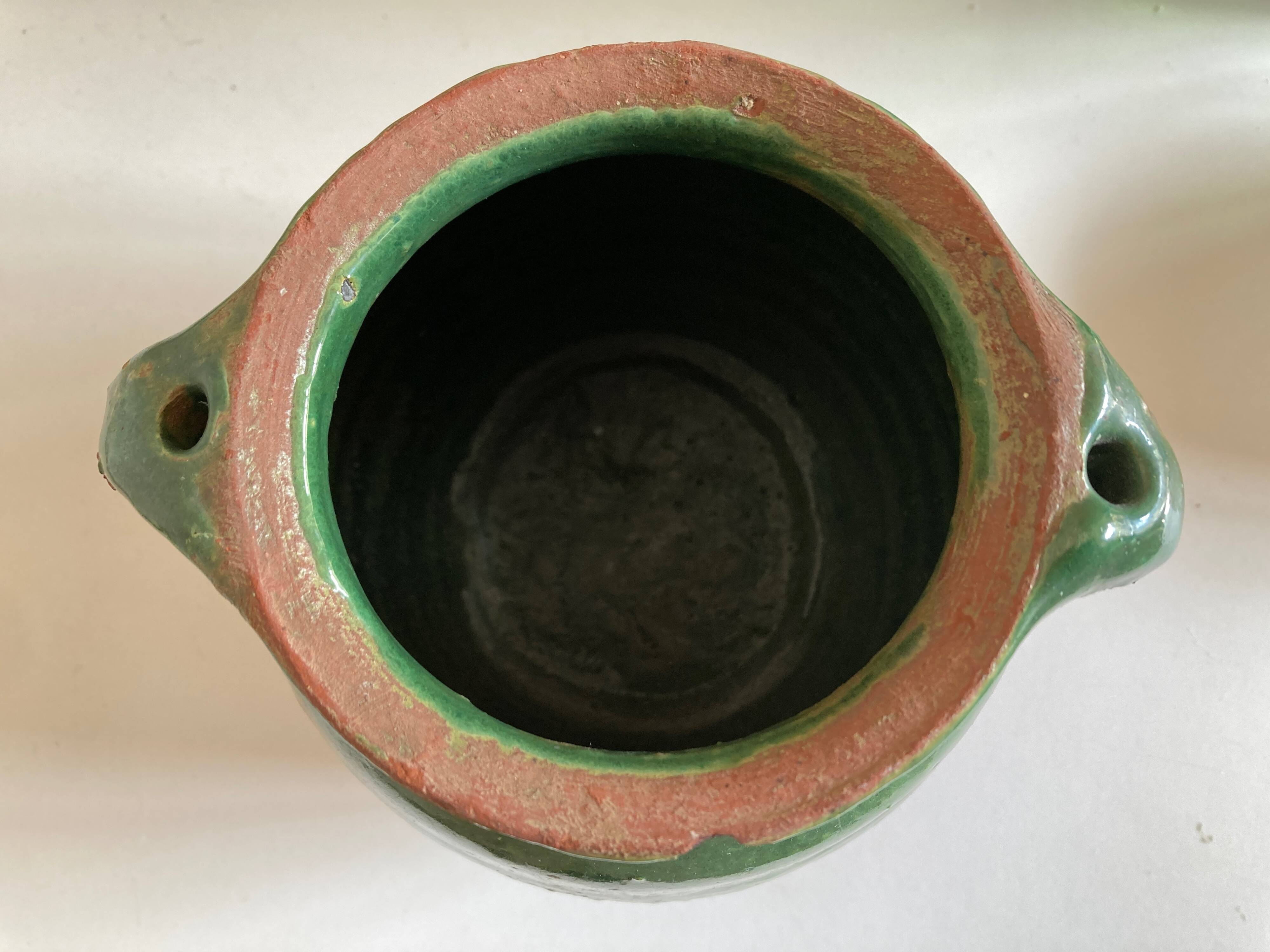 Green glazed earthenware jar vase 1950
