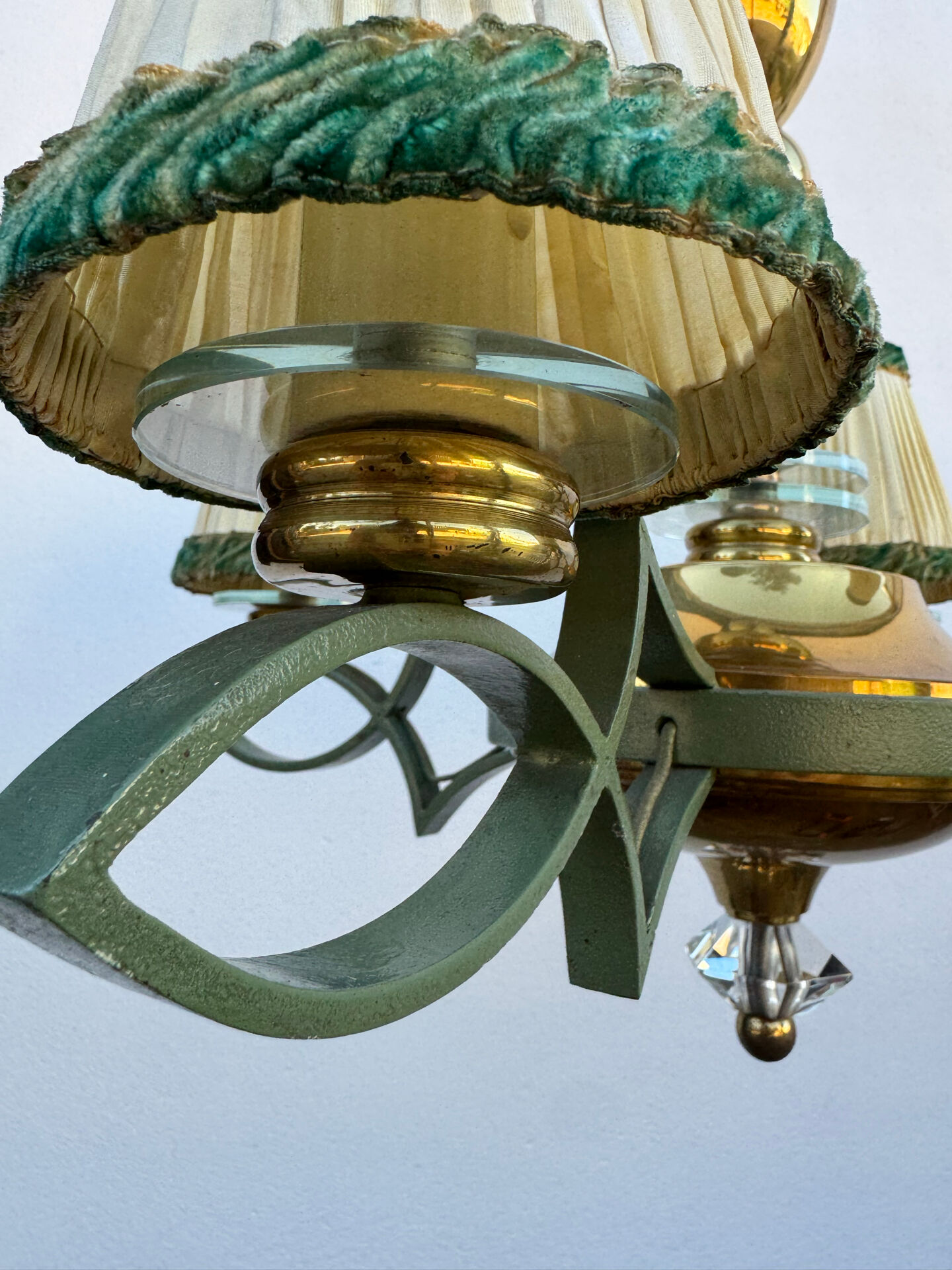 Art Deco brass and glass chandelier