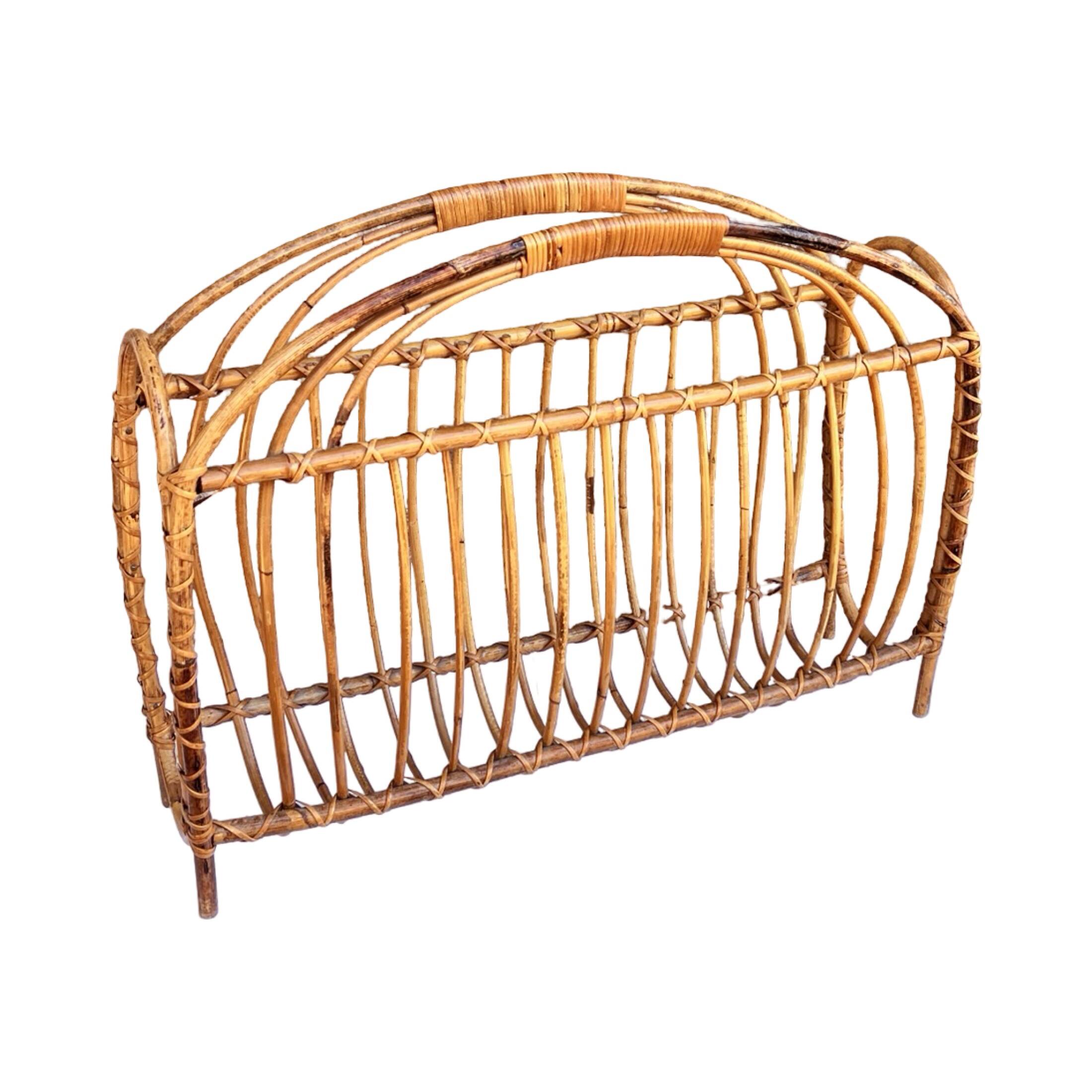 Wicker newspaper rack, Scandinavian style, Denmark, 1970s