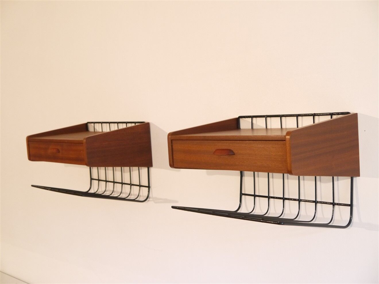 Pair of Scandinavian hanging bedside tables 1960