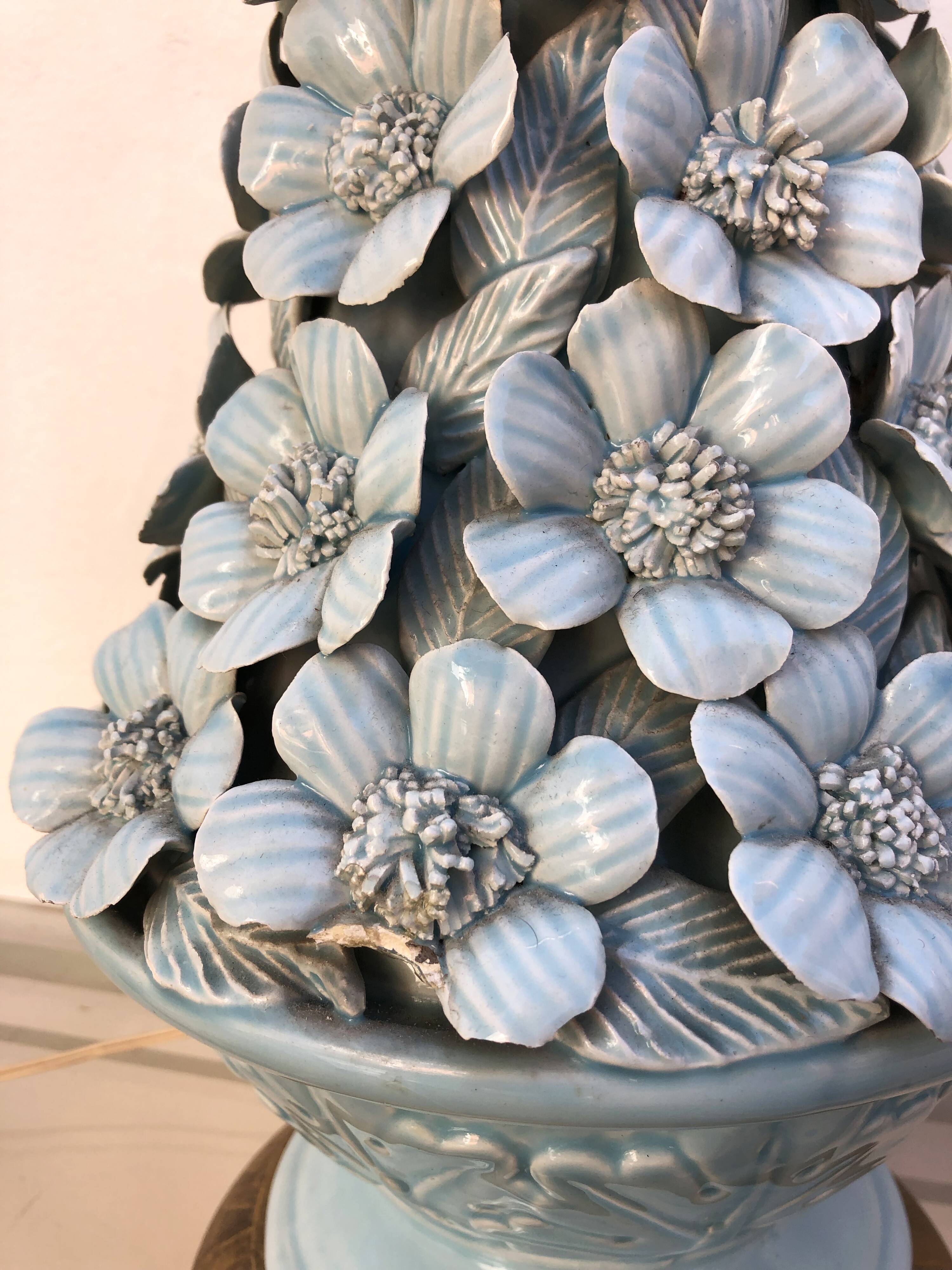 Manises ceramic lamp with blue flowers