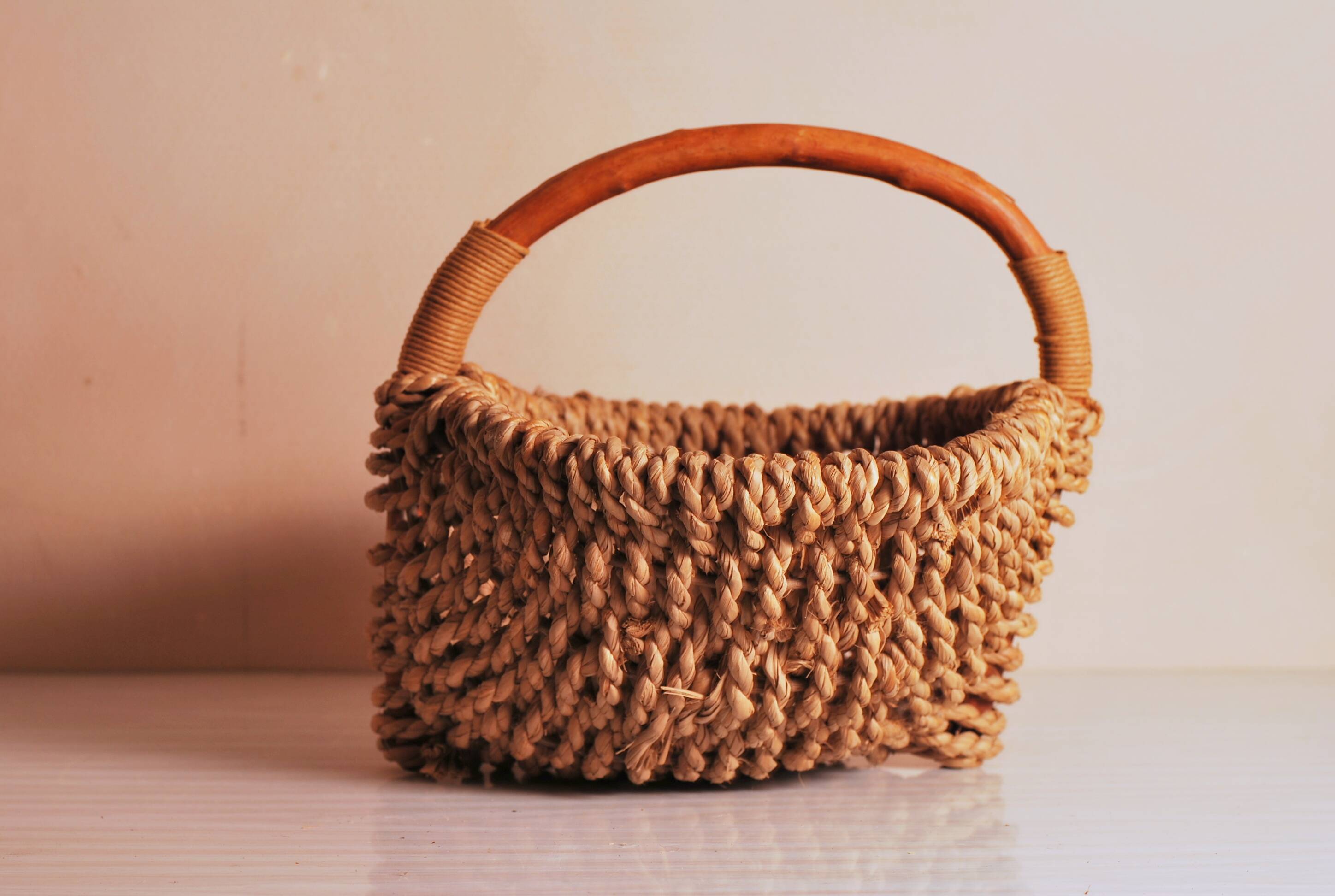 antique french handmade collection basket, woven basket