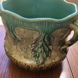 Pair of pot cache in barbotine earthenware