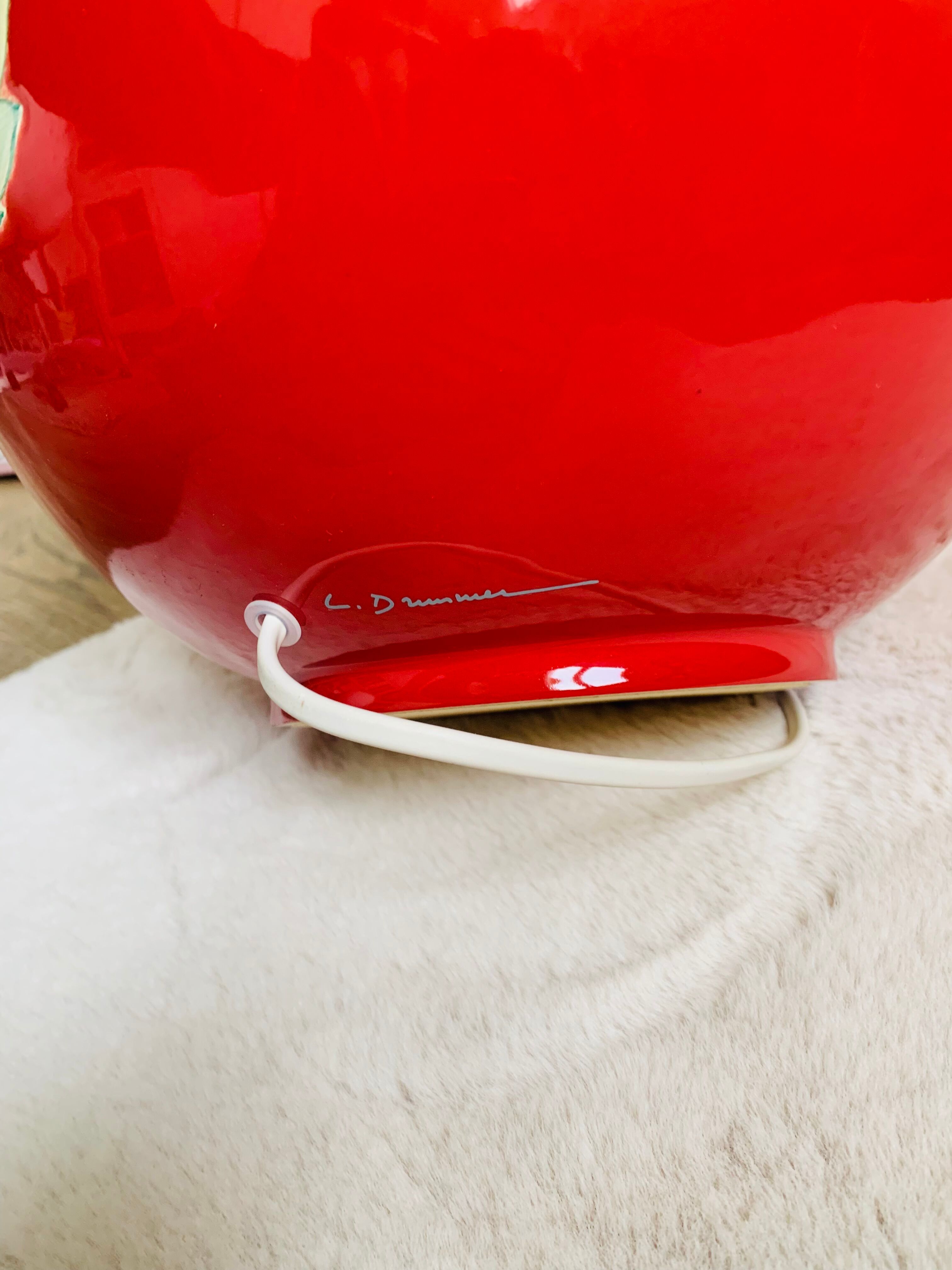 Louis Drimmer ball lamp with label 2000's poppy flowers