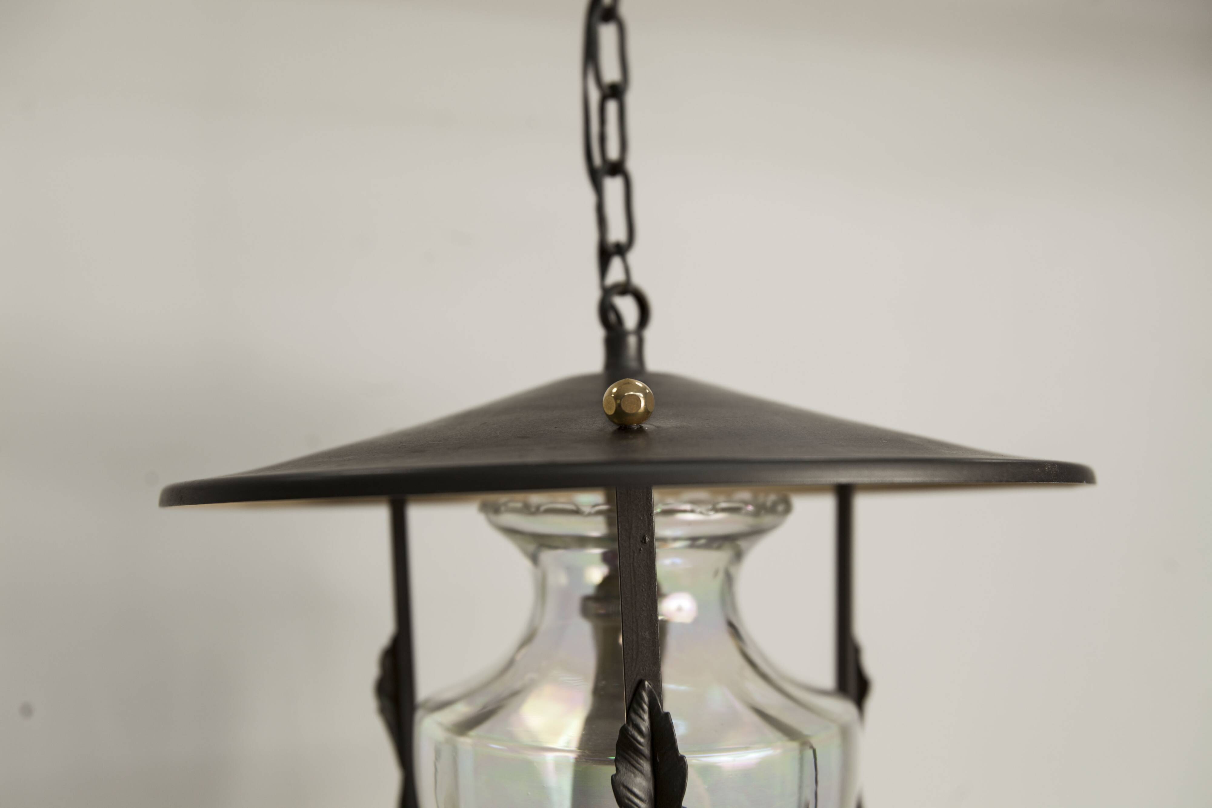 1960s lantern ceiling light with iridescent glass.