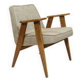 Vintage armchair rustic oak wood herringbone pattern fabric design by Chierowski