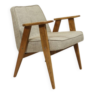 Vintage armchair rustic oak wood herringbone pattern fabric design by Chierowski