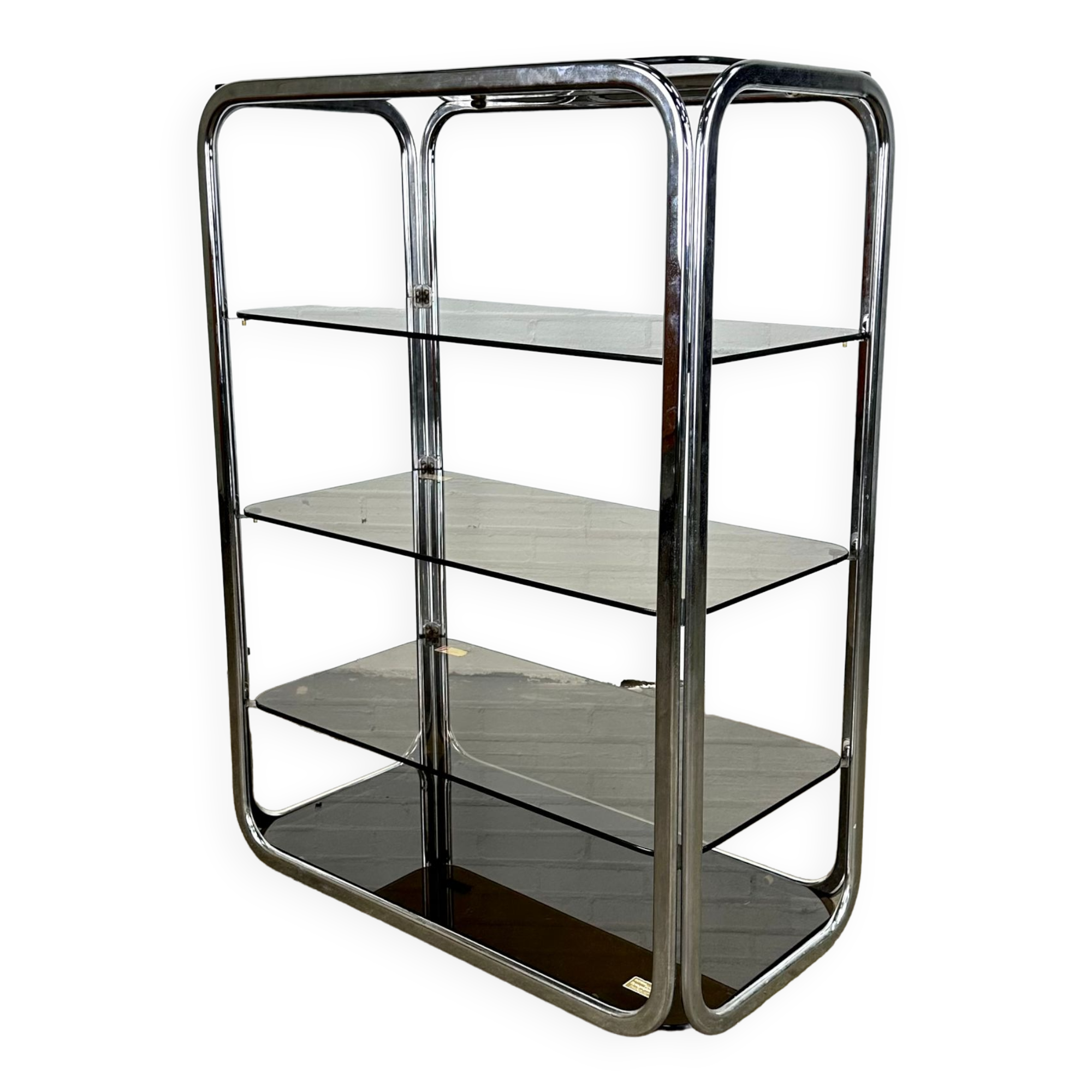 Vintage chrome rack with crystal smoked glass