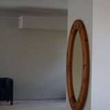 Large oval wall mirror in solid pine by Glasmäster Markaryd, Sweden, 1960s.