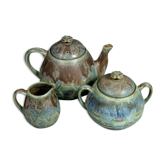 Tea set in flamed sandstone of Denbac signed Around 1930 good condition SB