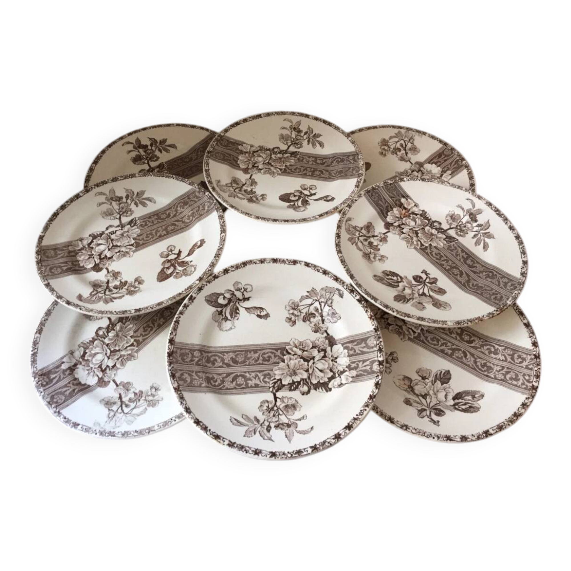 8 assiettes à desserts Terre de Fer XIX