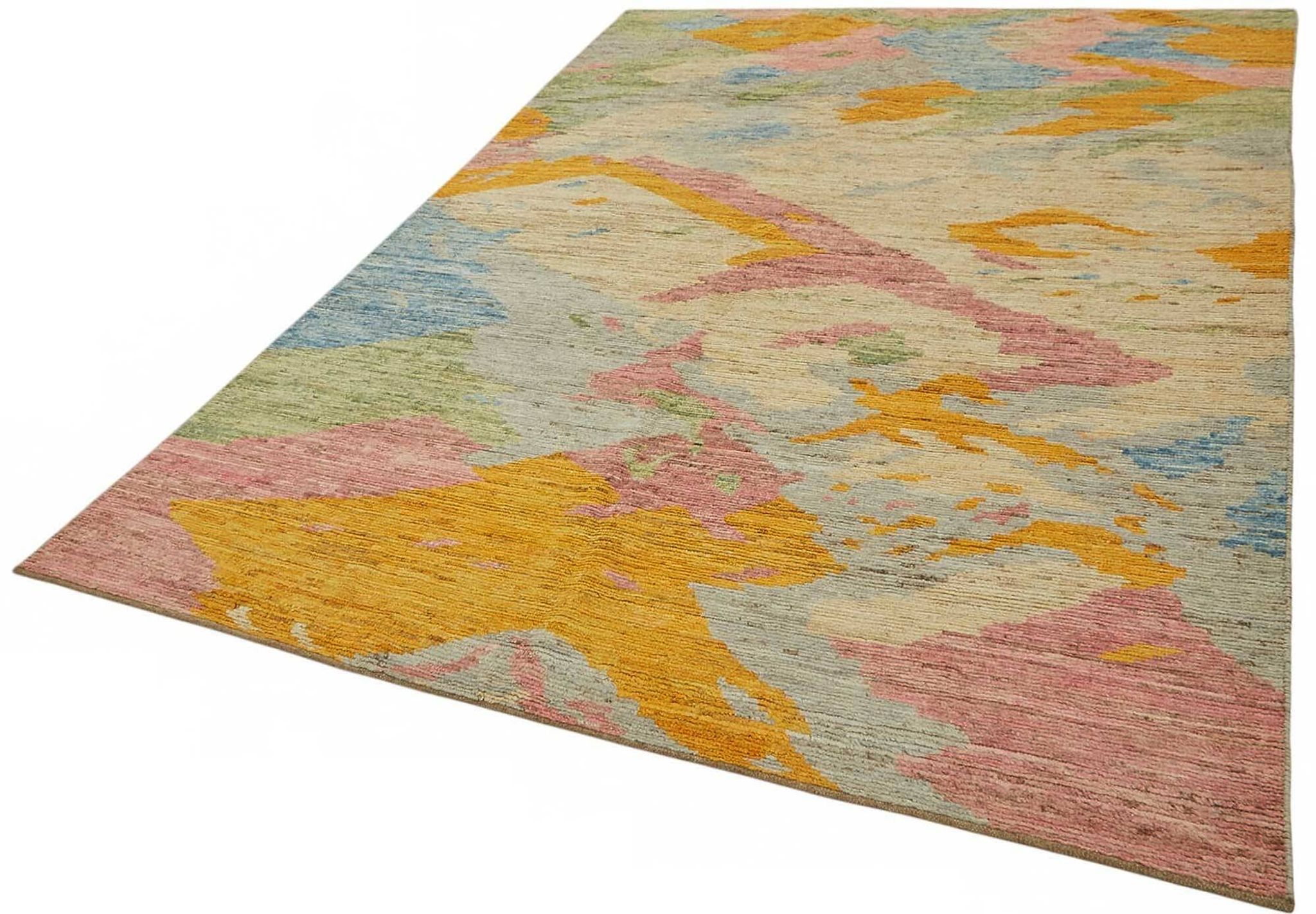 Tapis turc contemporain en laine multicolore noué à la main, 202 cm x 288 cm