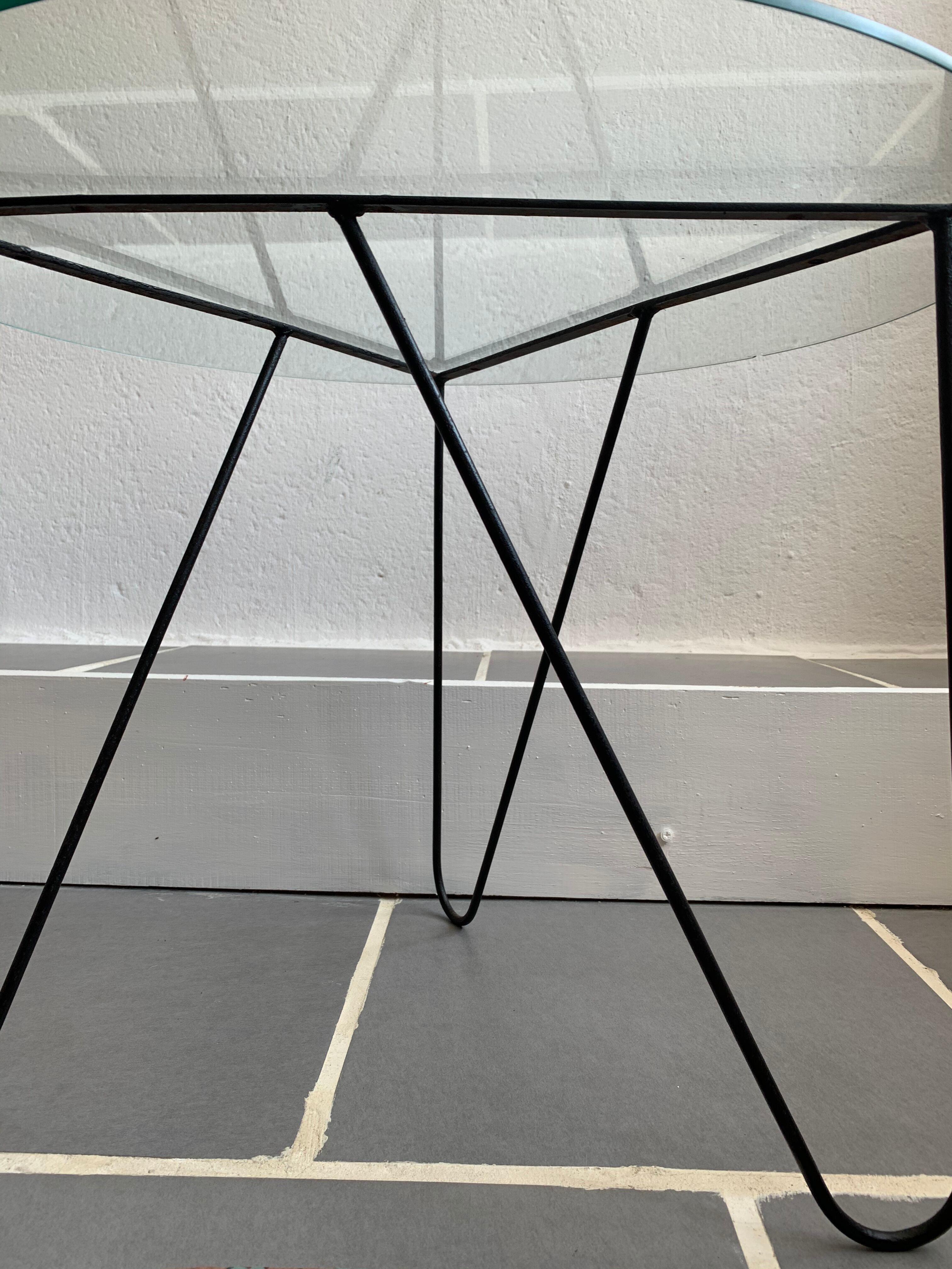 Vintage glass and metal tripod table