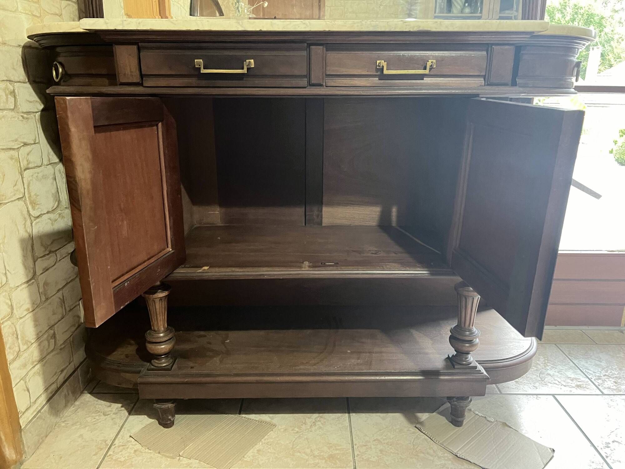 Vintage wooden furniture in marquetry style