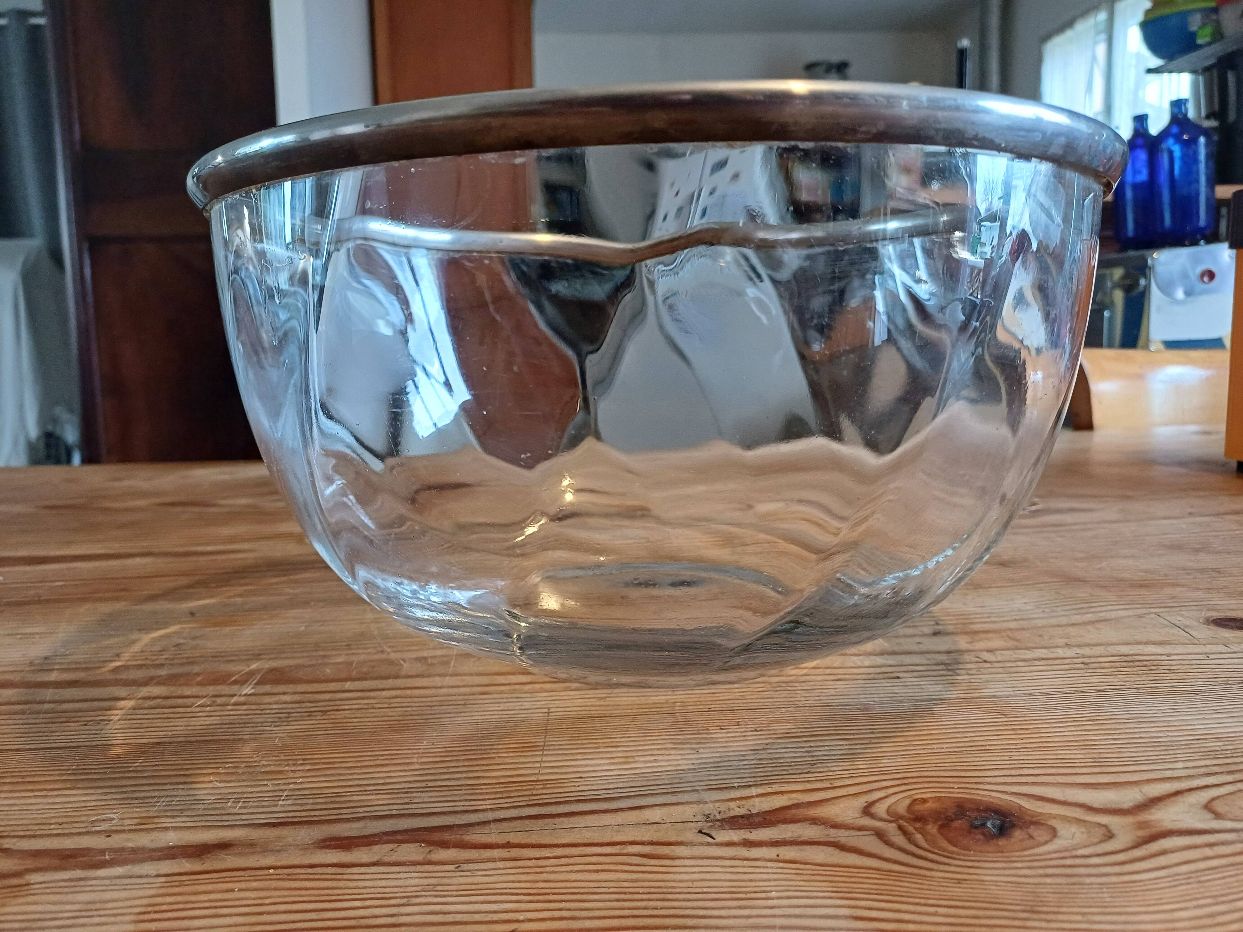 Saladier verre et métal argenté