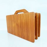 Vintage solid teak wood magazine rack Scandinavian 1960s