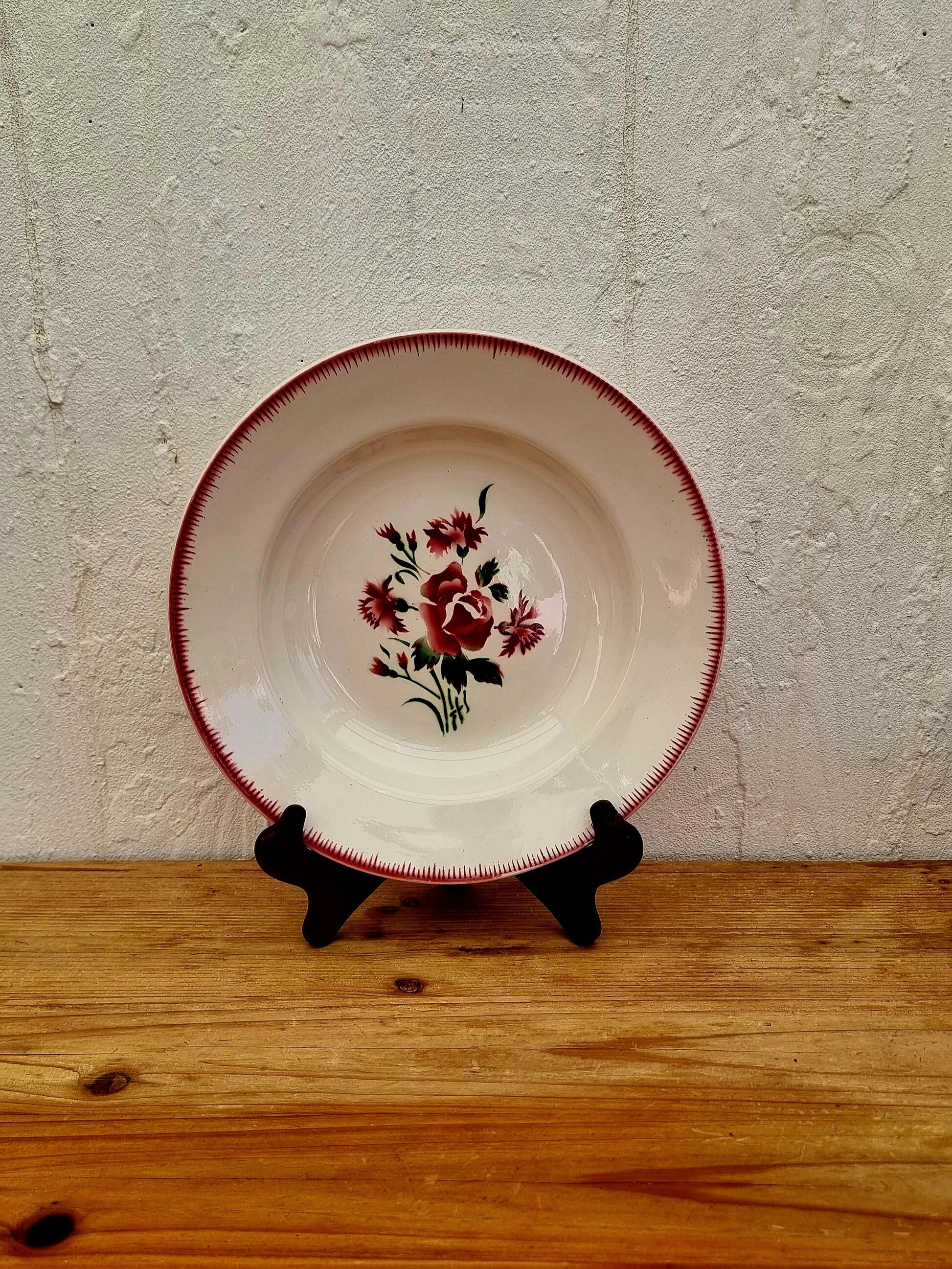 Set of 7 deep plates Digoin Sarreguemines Floral Bouquet