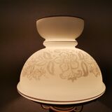 French country 1960s rustic green ceramic and glass vintage table lamp
