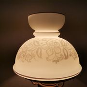 French country 1960s rustic green ceramic and glass vintage table lamp