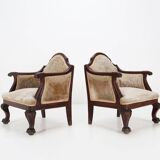 Set early Empire solid mahogany wood and sheepskin armchairs, 1820s