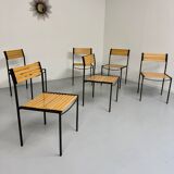 6 old metal and wood chairs, Italian design from the 80s, vintage