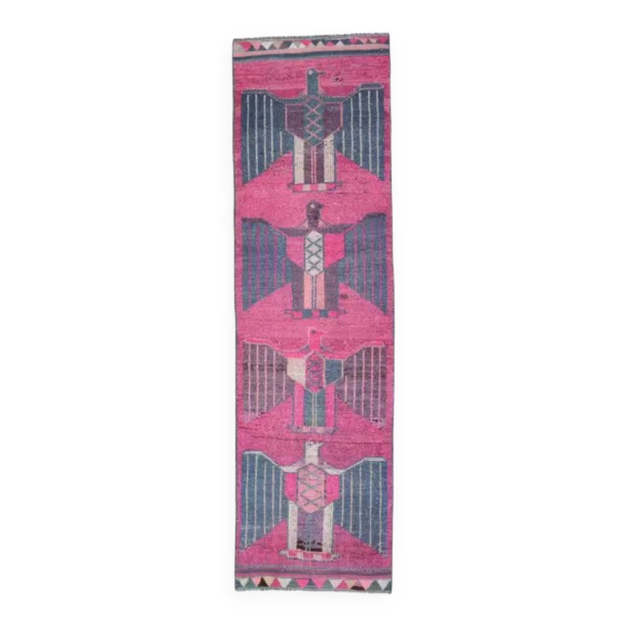 1970s Vintage Turkish Oushak Handmade Wool Runner 93x332