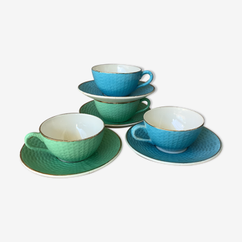 Multicolored Digoin cups looking basket weaving