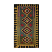 Vintage Green Tribal Wool Kilim Rug, Caucasian Flat woven Carpet-152x290cm