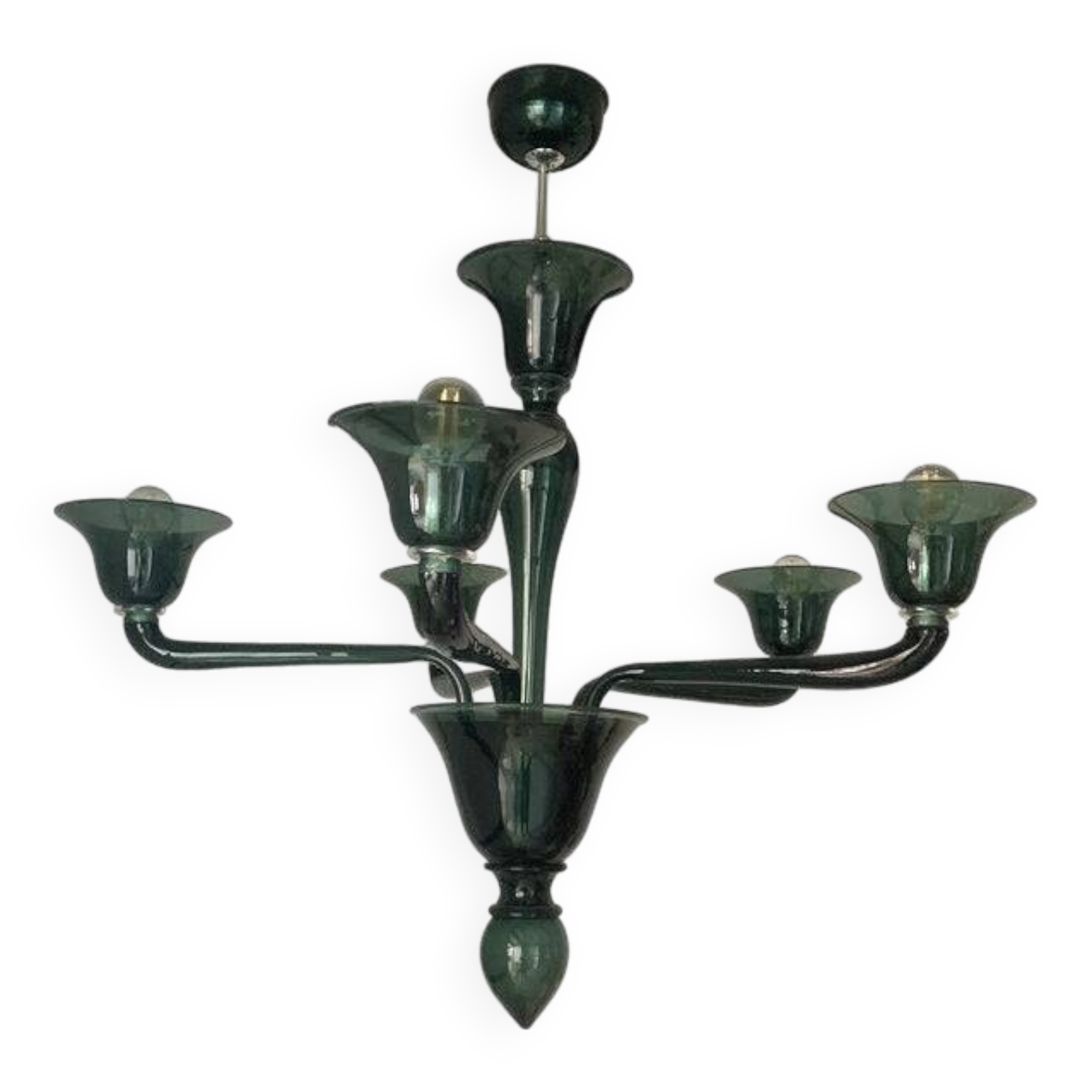 Contemporary Translucent Green-Bottle Murano Style Glass Chandelier