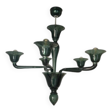 Contemporary Translucent Green-Bottle Murano Style Glass Chandelier