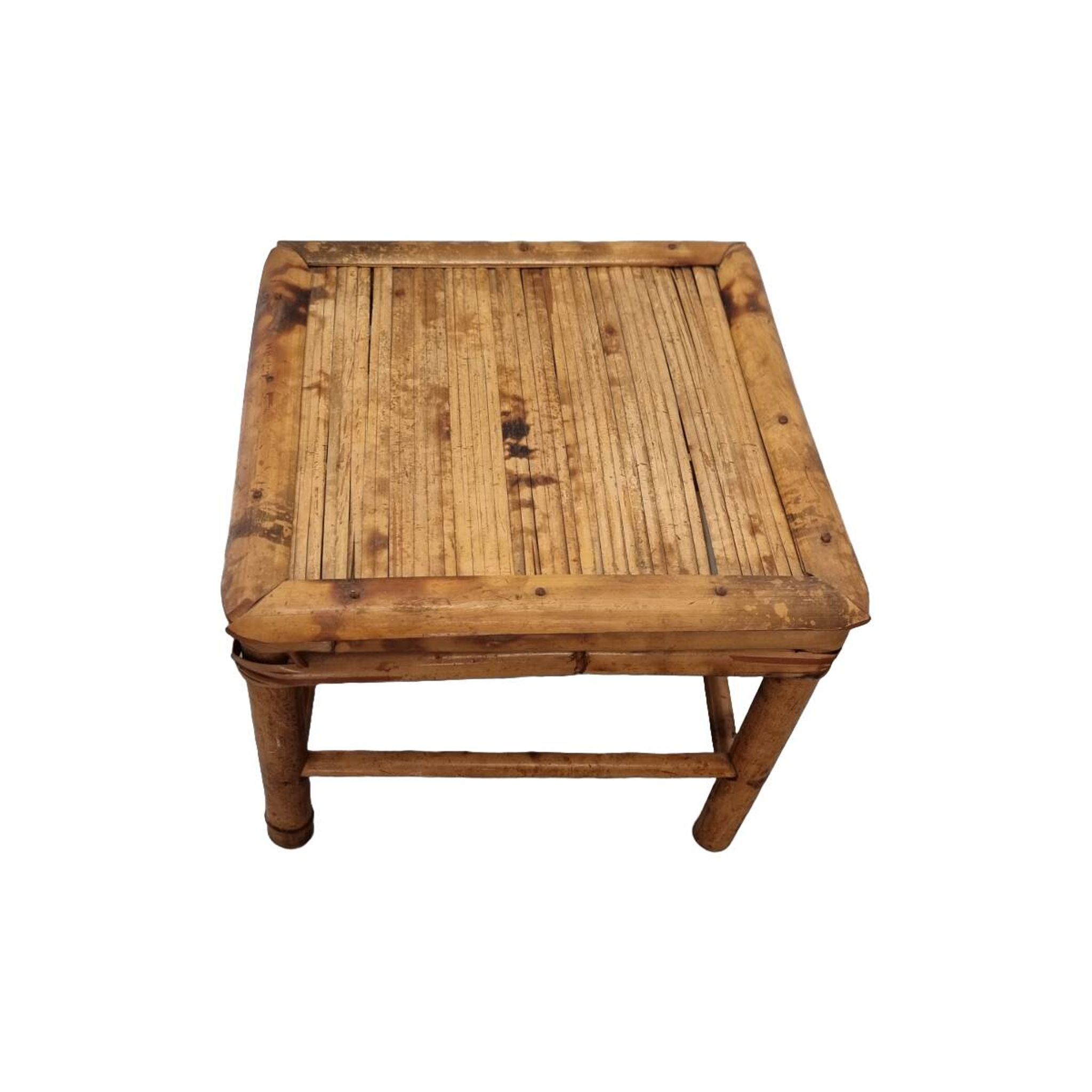Vintage Turtle Color Bamboo Plant Table, mid century
