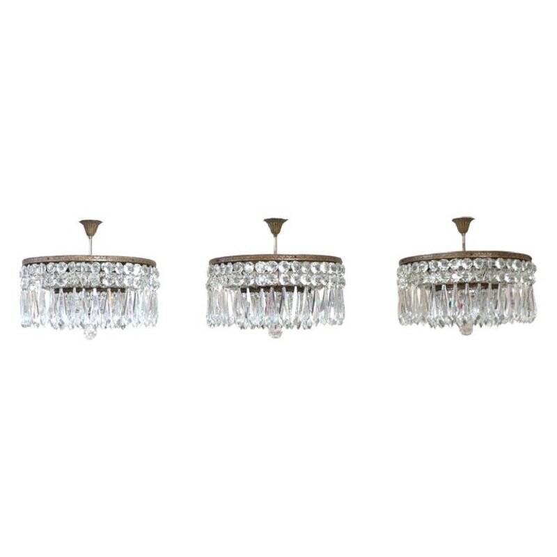Chandeliers With Large Crystal Drops, Italy, Early 20th Century