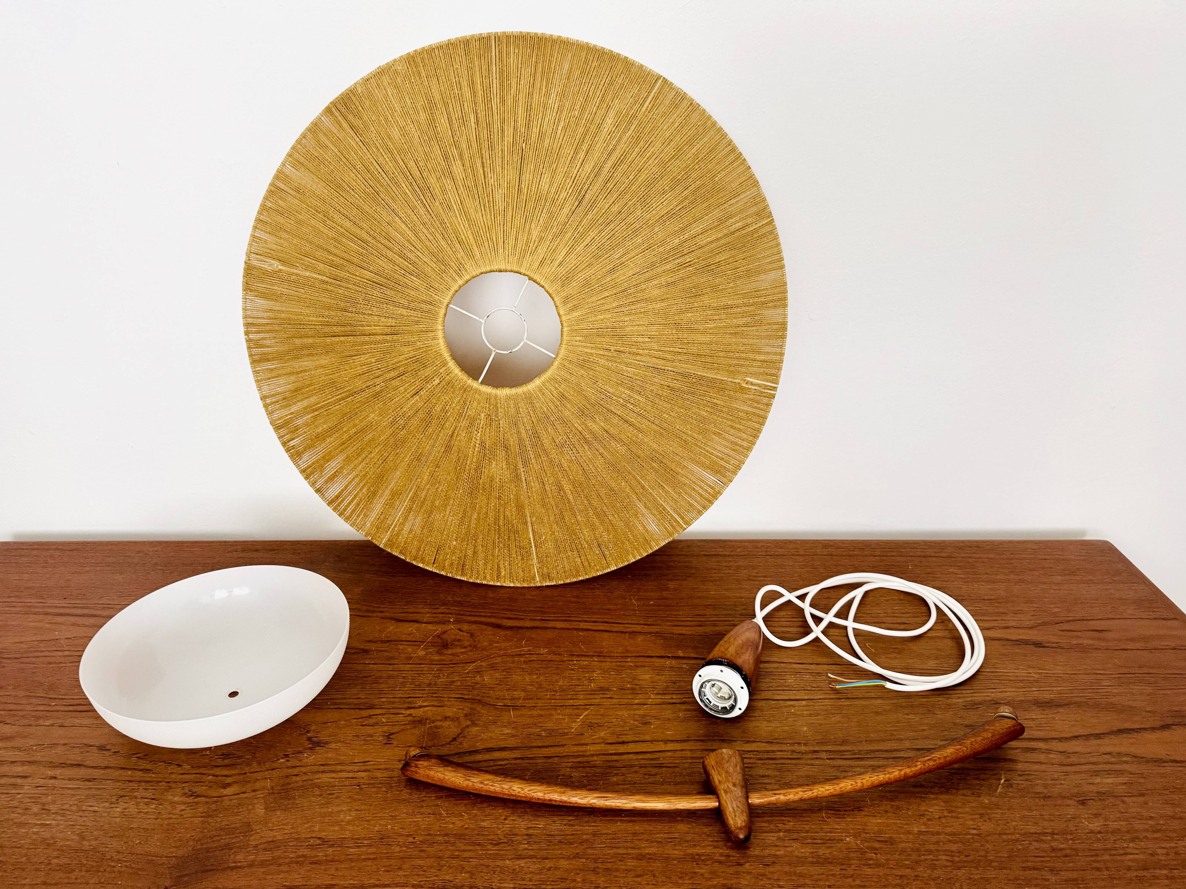 Large Sisal and Teak Pendant Lamp by Temde