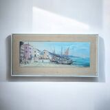Aquarelle,  tableau vintage encadré, signé