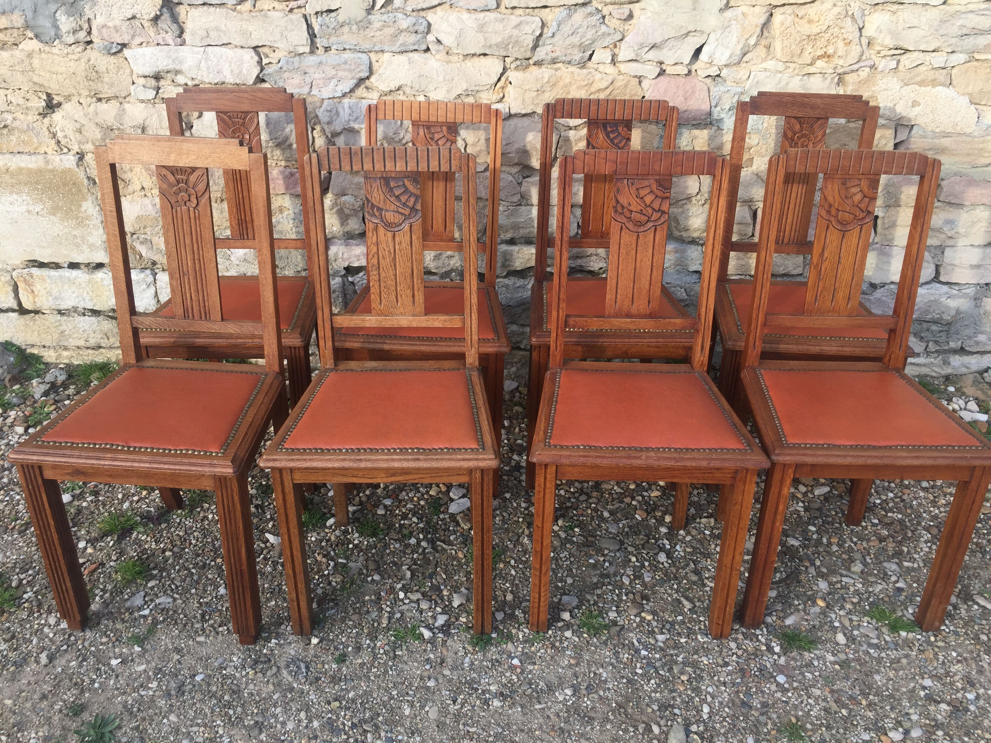 Set de 8 chaises art déco en chêne